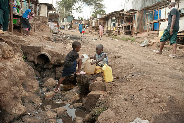 Children with worn shoes